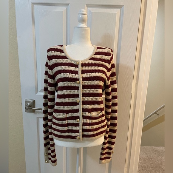 A Loves A Sweaters - Striped Burgundy and Cream Women's Sweater